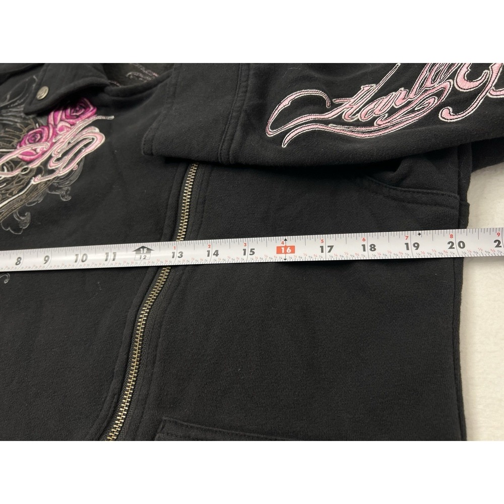 Harley Davidson Jacket Women Large Black Snap Embroidered Roses Rock Vintage Y2K - Picture 11 of 11